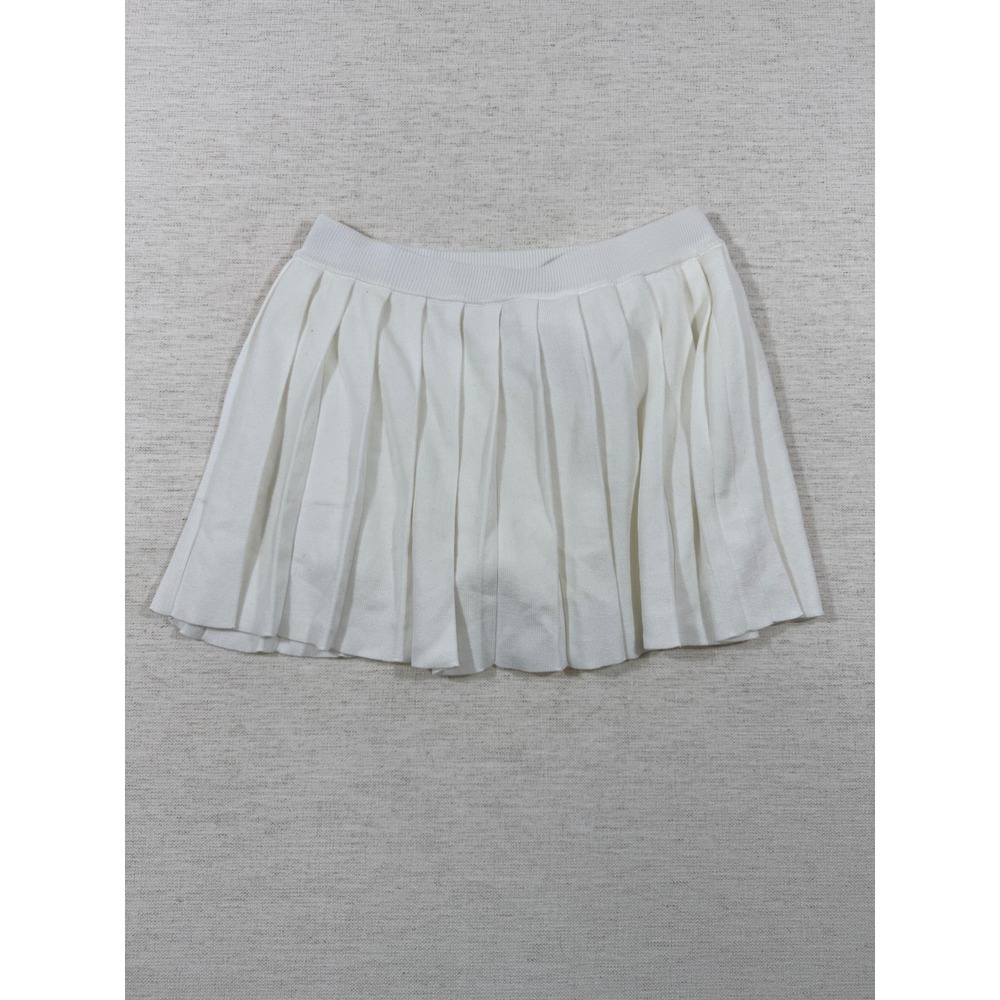 Daisy Pleated Mini Skirt Women Size L White New K5569 Knit Preppy Accordion